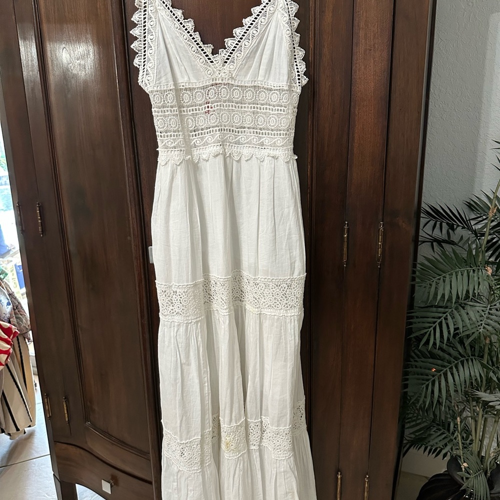 NWOT White Crocheted Lace Maxi Dress
